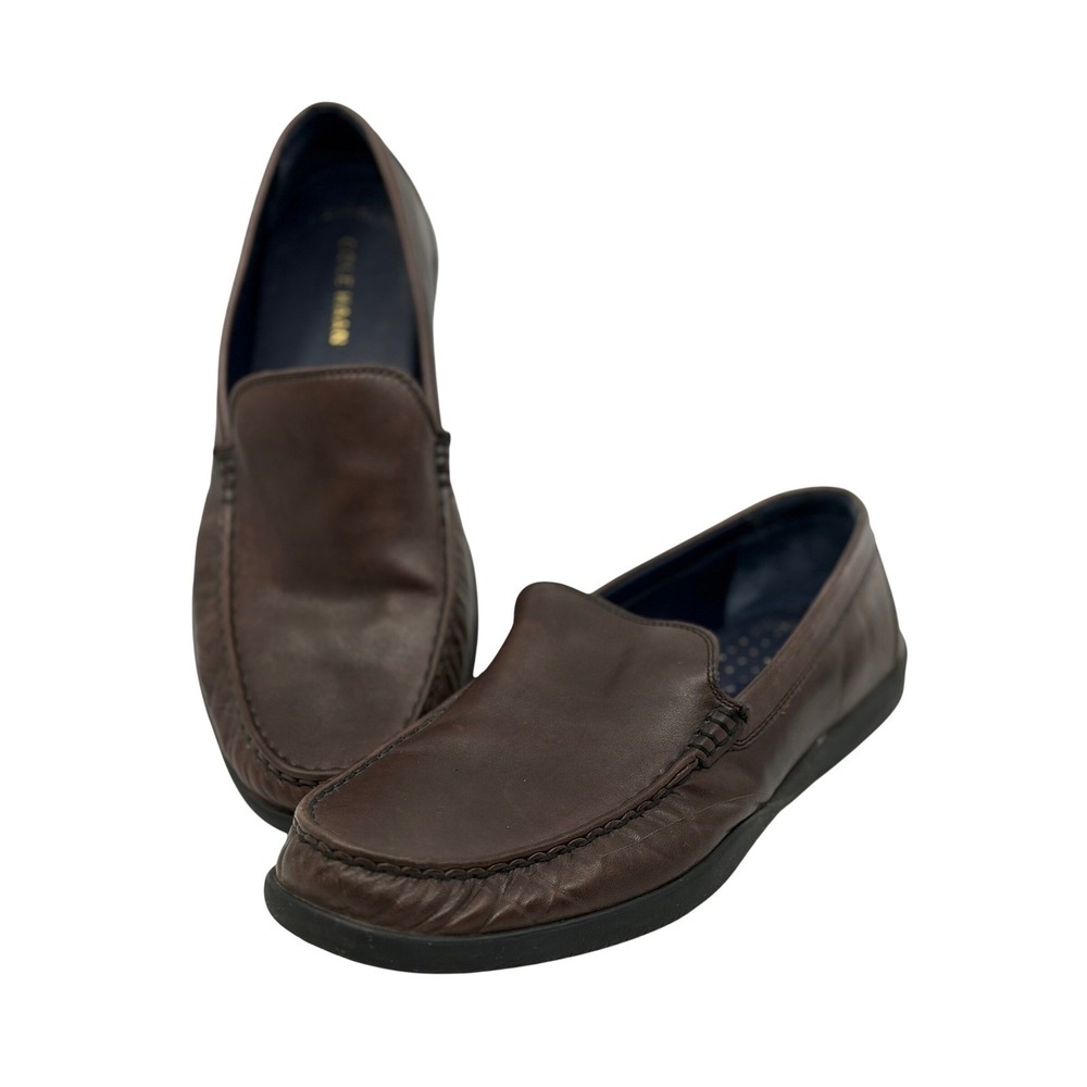 Cole Haan Mens Brown Leather Slip On Moc Toe Loafers Shoes Size 10.5 M
